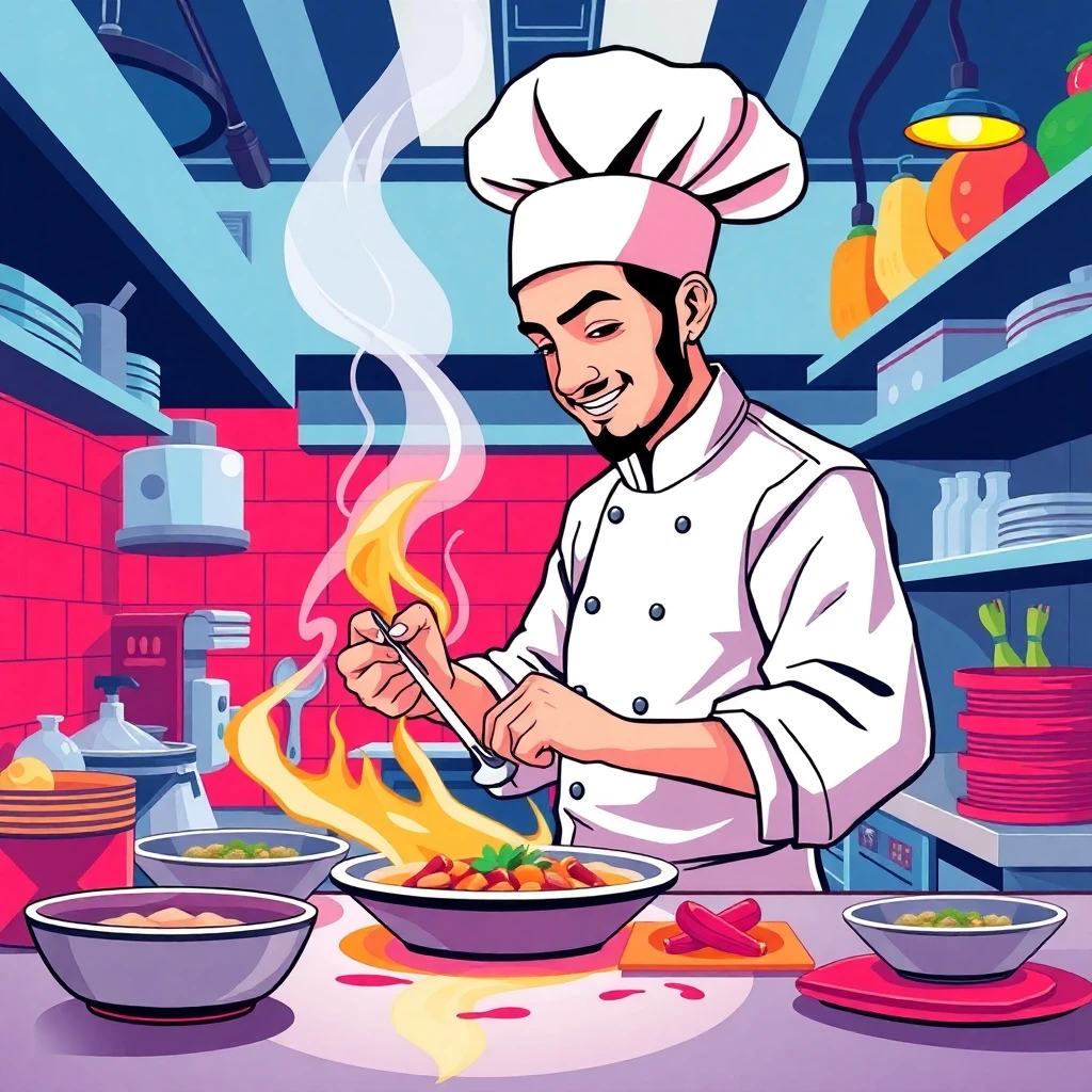 Chef working in kitchen