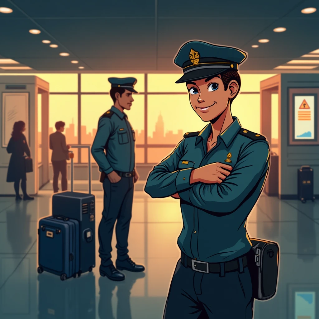 Airport security officer on duty