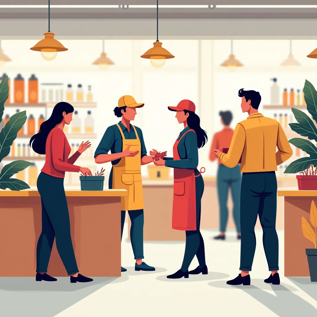 Retail employees in action